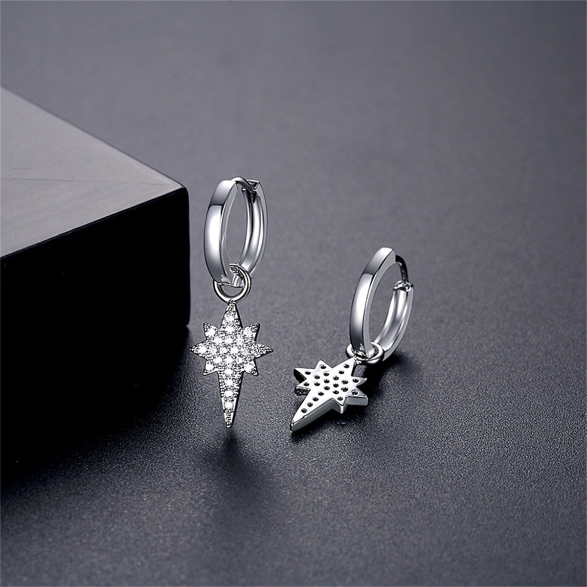 Cubic Zirconia & Silver-Plated Star Huggie Earrings