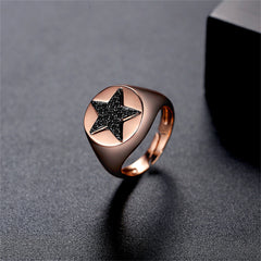 Black Cubic Zirconia & 18K Gold-Plated Star Adjustable Ring