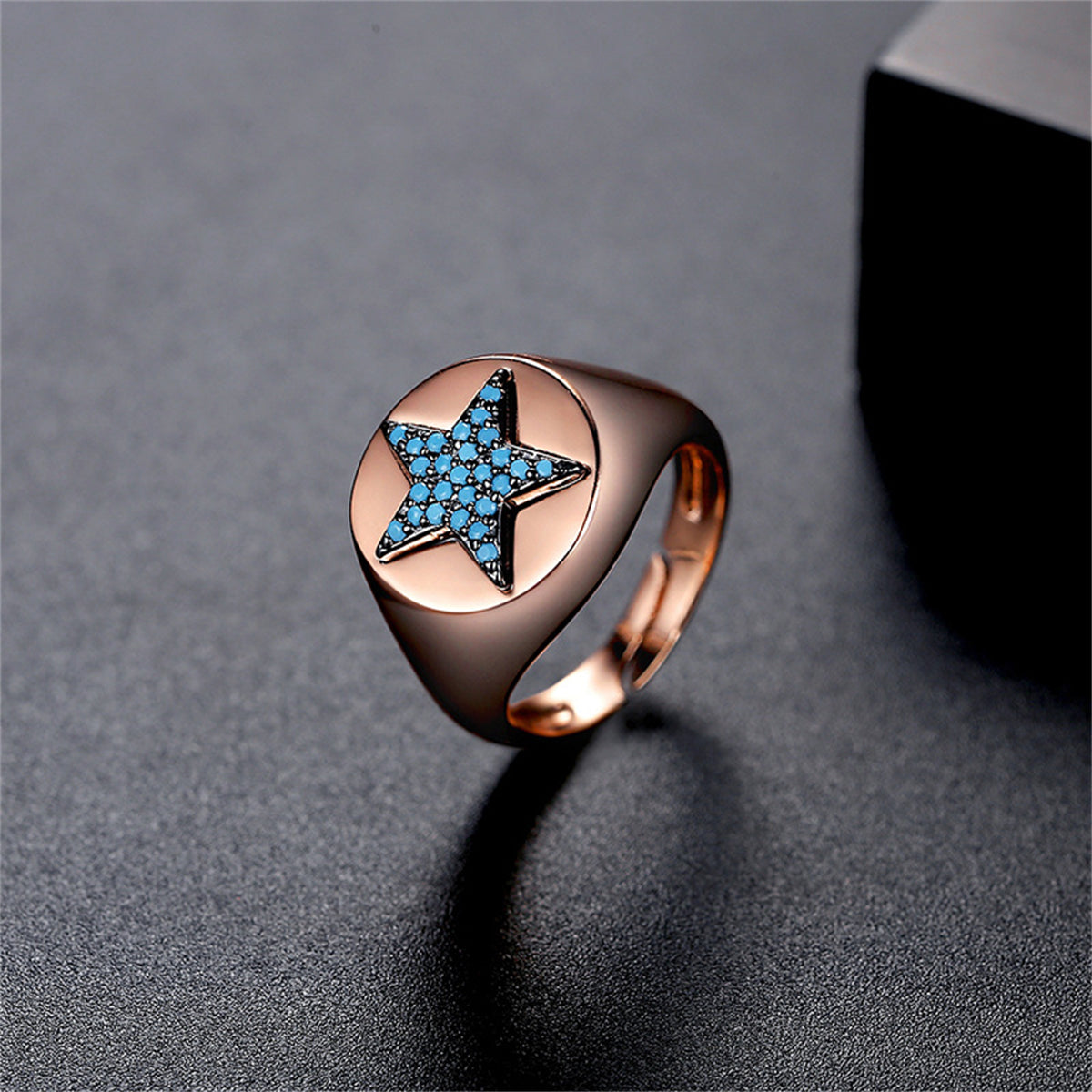 Blue Resin & 18K Gold-Plated Star Adjustable Ring