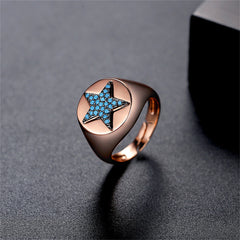 Blue Resin & 18K Gold-Plated Star Adjustable Ring