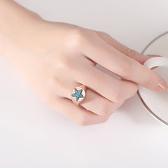 Blue Resin & 18K Gold-Plated Star Adjustable Ring