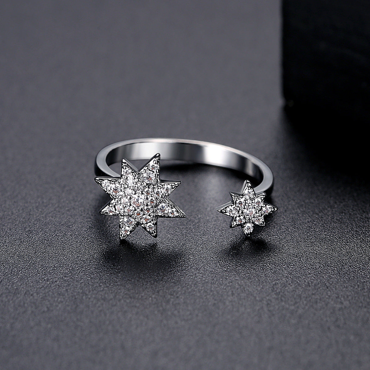 Cubic Zirconia & Silver-Plated Star Open Ring