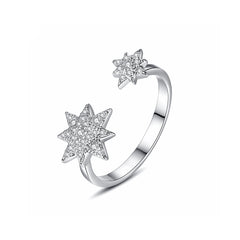 Cubic Zirconia & Silver-Plated Star Open Ring