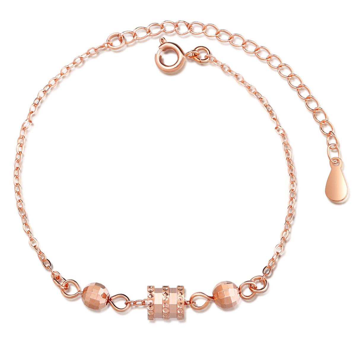 Cubic Zirconia & 18K Rose Gold-Plated Cylinder Charm Bracelet