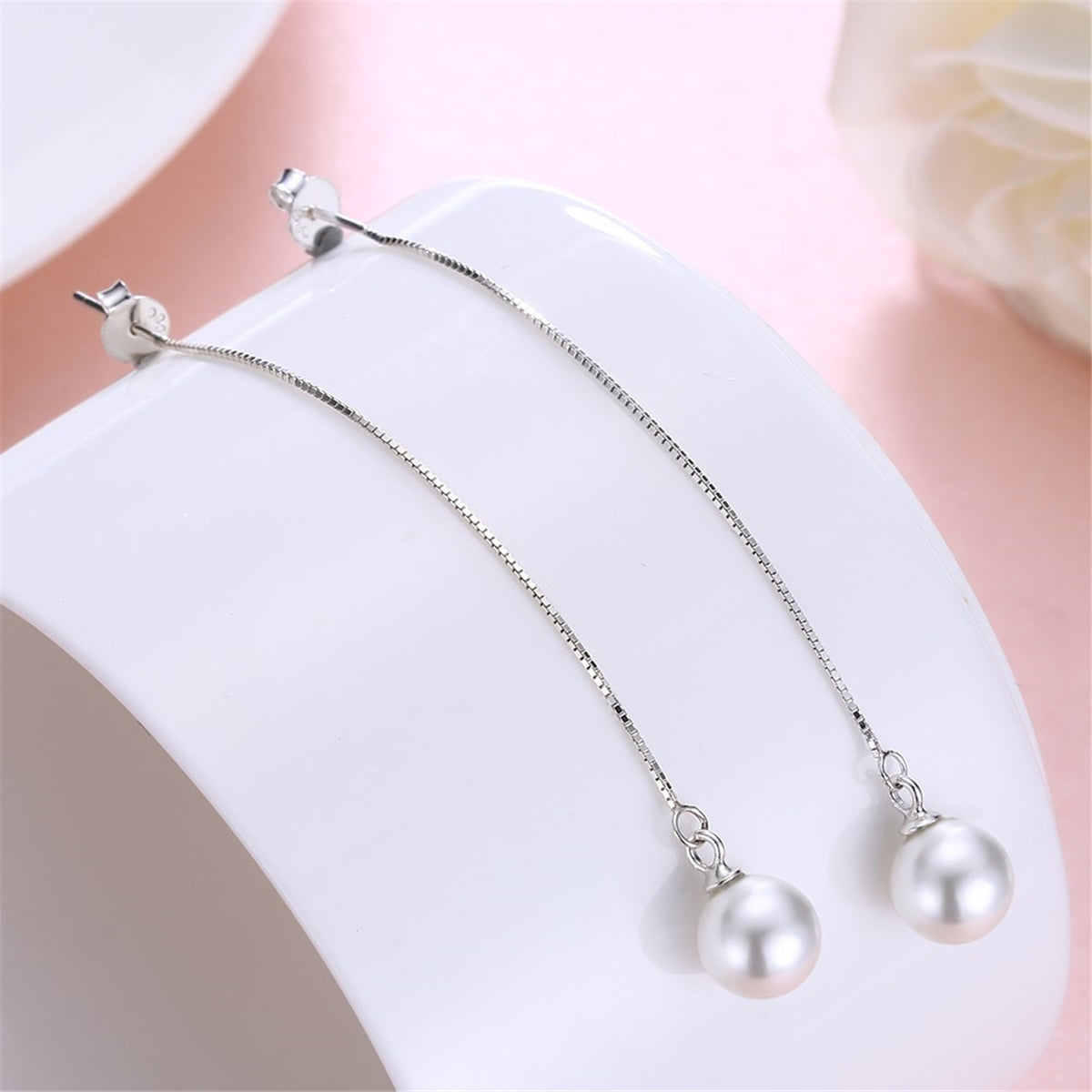 Cultured Pearl & Sterling Silver Box Chain Threader Earrings