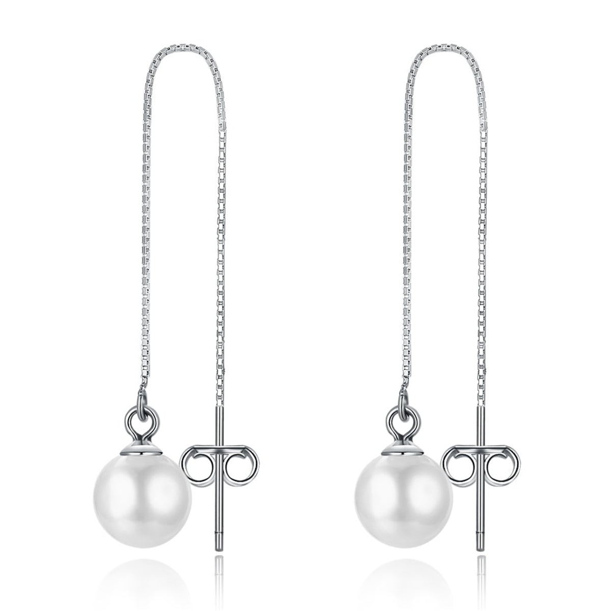 Cultured Pearl & Sterling Silver Box Chain Threader Earrings