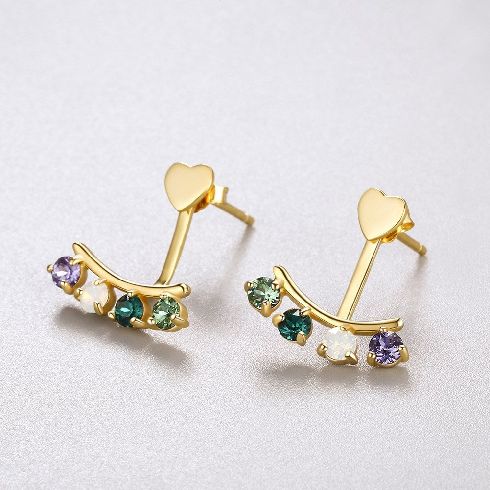 Green & Purple Cubic Zirconia Heart Ear Jackets