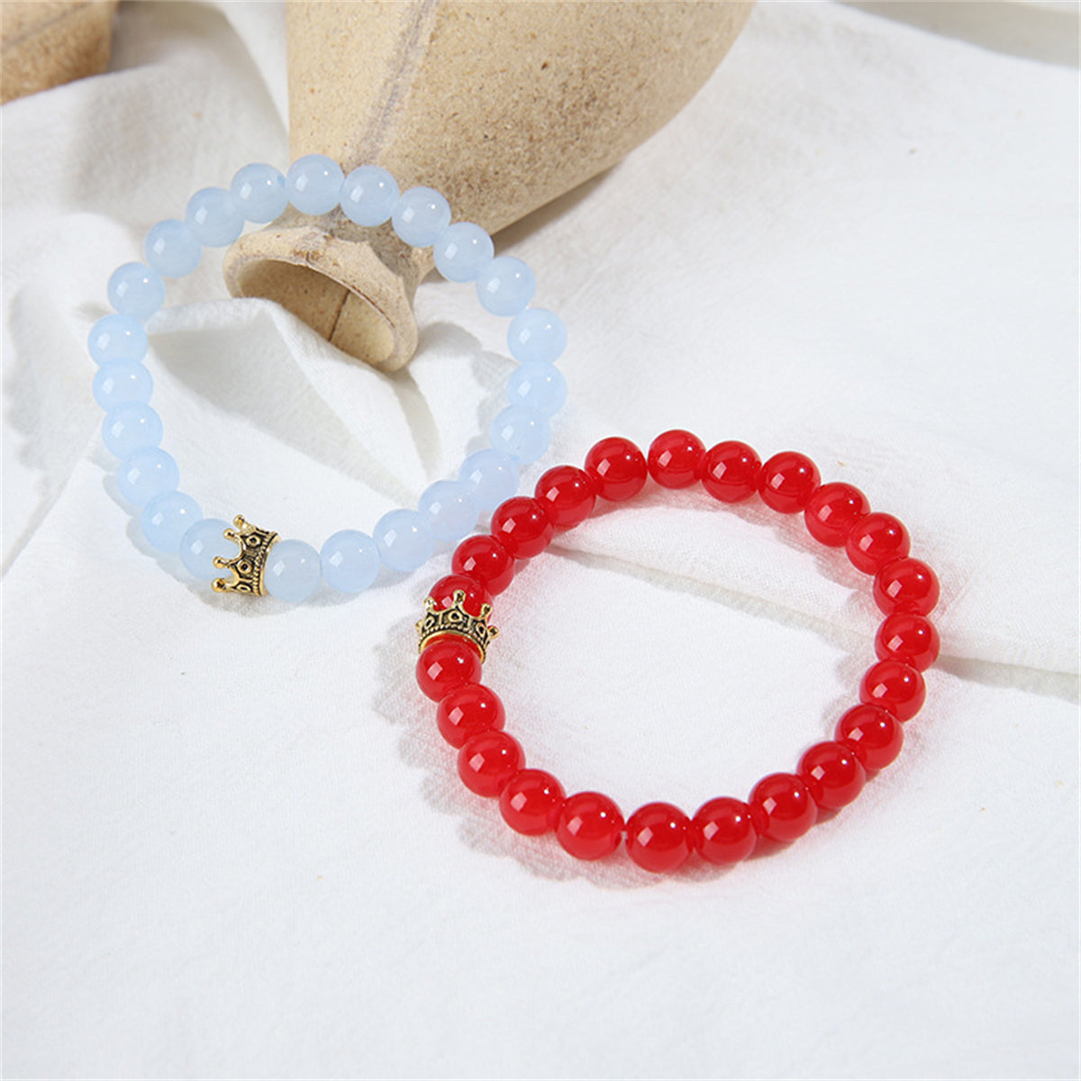 Blue & Red Quartz Stretch Bracelet Set