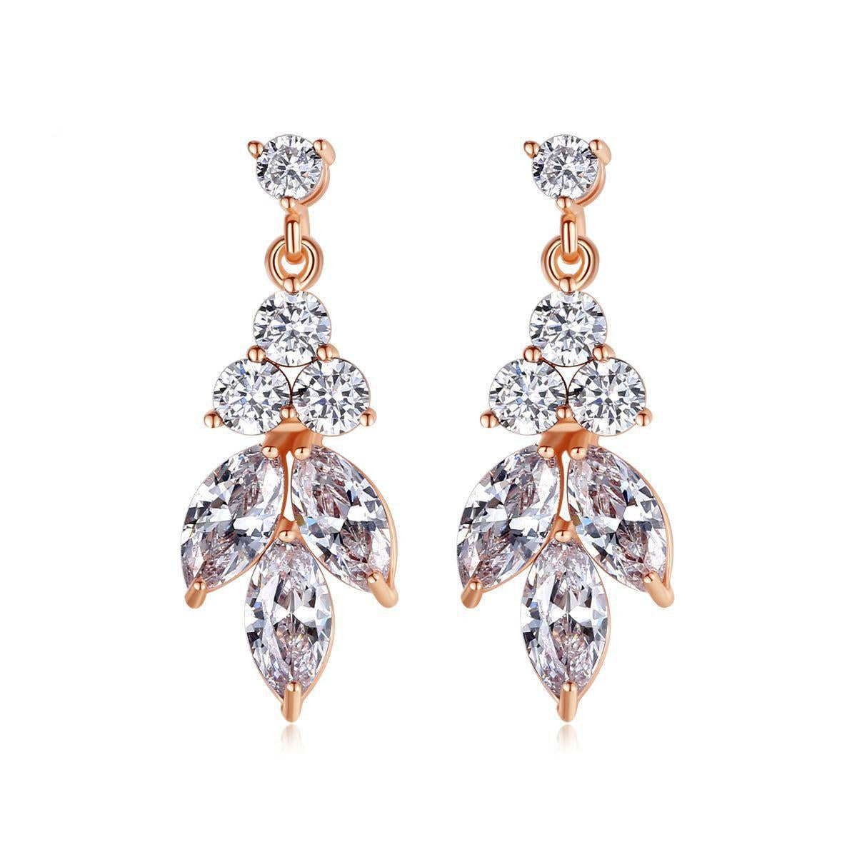 Crystal & Cubic Zirconia 18K Rose Gold-Plated Leaves Drop Earrings