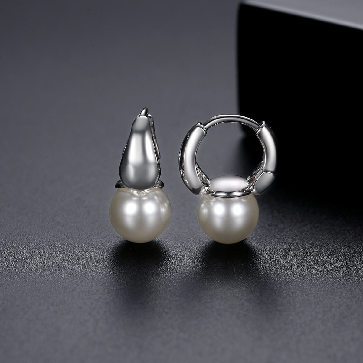 Pearl & Silver-Plated Huggie Earrings