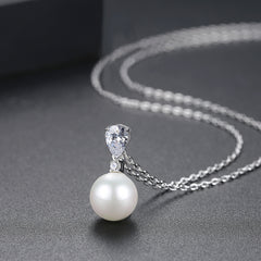 Crystal & Pearl Cubic Zirconia-Accent Drop Pendant Necklace