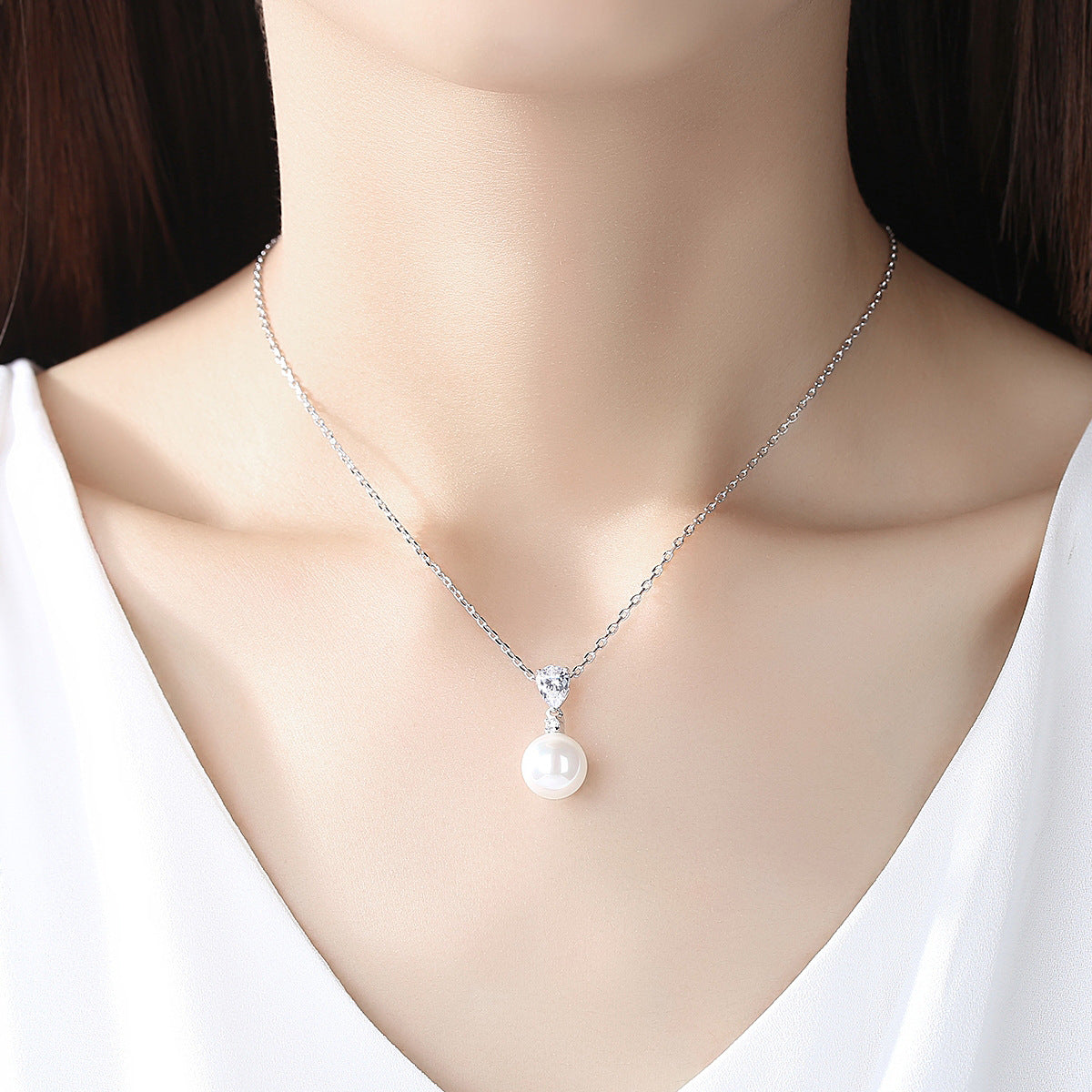 Crystal & Pearl Cubic Zirconia-Accent Drop Pendant Necklace