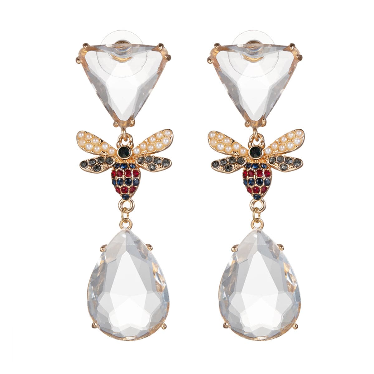 Pink Crystal & Cubic Zirconia 18K Gold-Plated Bee Drop Earrings