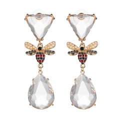 Pink Crystal & Cubic Zirconia 18K Gold-Plated Bee Drop Earrings