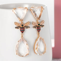 Pink Crystal & Cubic Zirconia 18K Gold-Plated Bee Drop Earrings