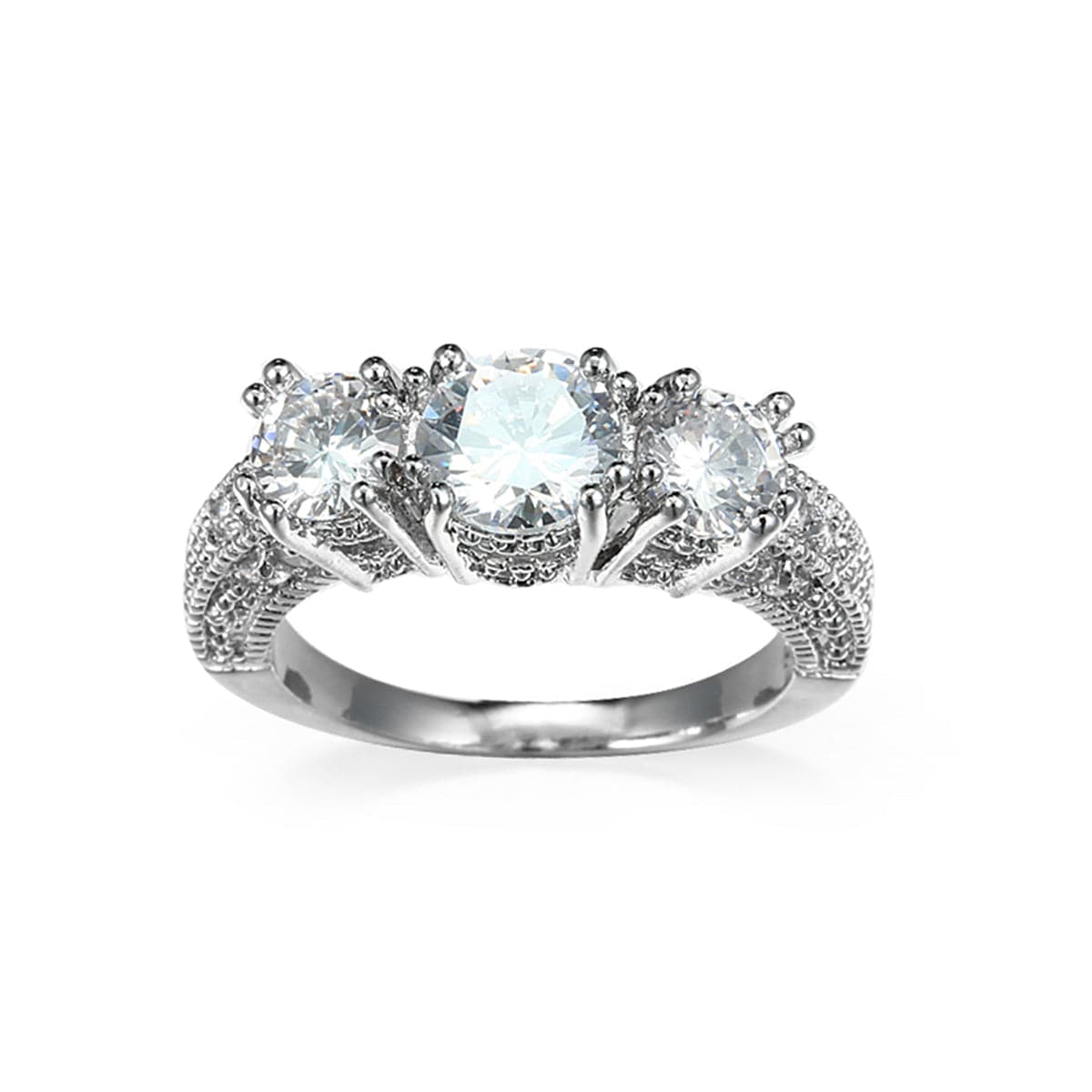 Crystal & Silver-Plated Triple-Stone Ring