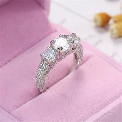 Crystal & Silver-Plated Triple-Stone Ring