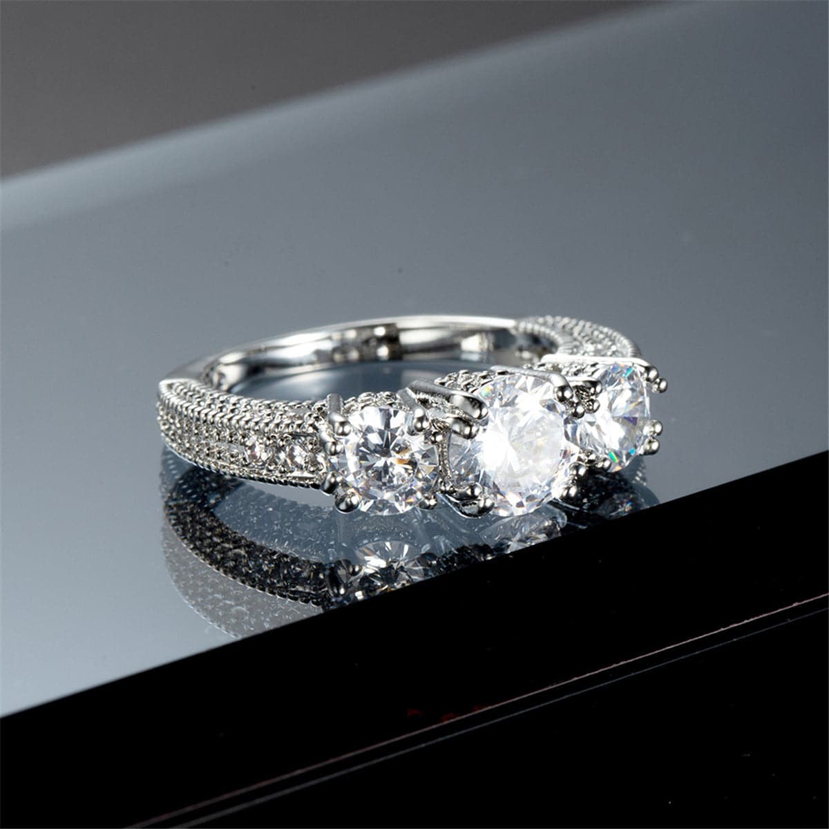 Crystal & Silver-Plated Triple-Stone Ring