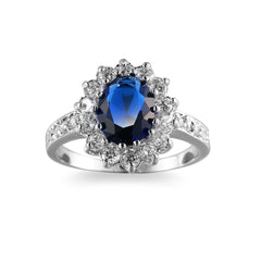 Navy Crystal & Cubic Zirconia Flower Ring