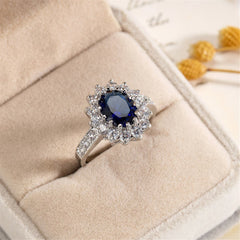 Navy Crystal & Cubic Zirconia Flower Ring