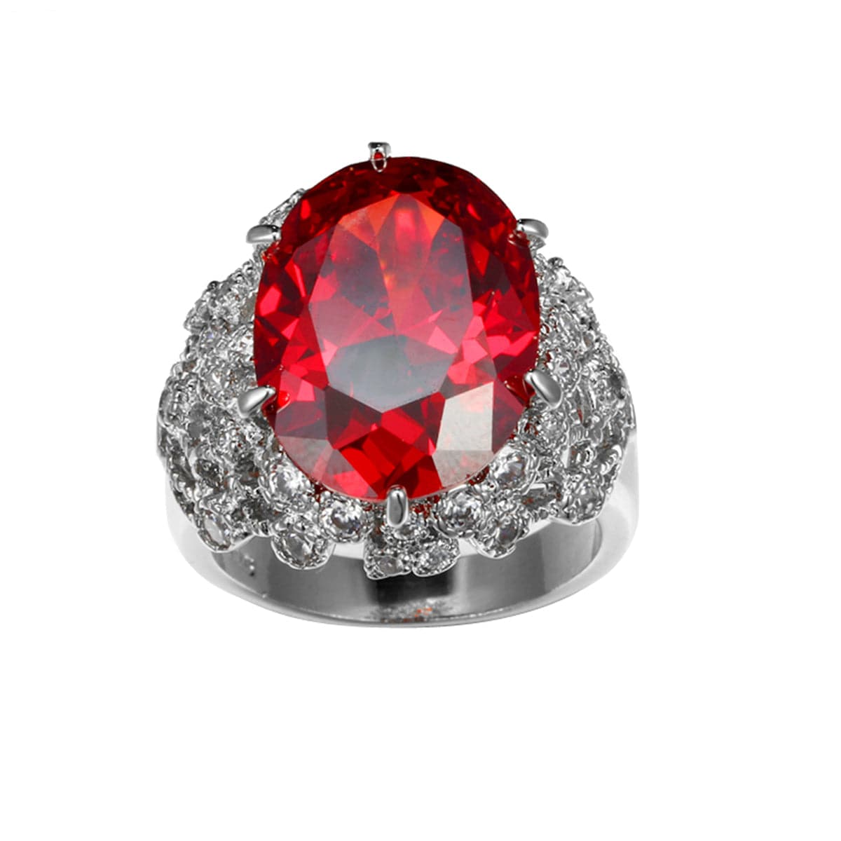 Red Crystal & Cubic Zirconia Oval Botanical Ring