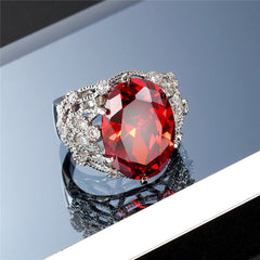 Red Crystal & Cubic Zirconia Oval Botanical Ring