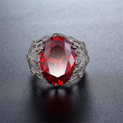 Red Crystal & Cubic Zirconia Oval Botanical Ring