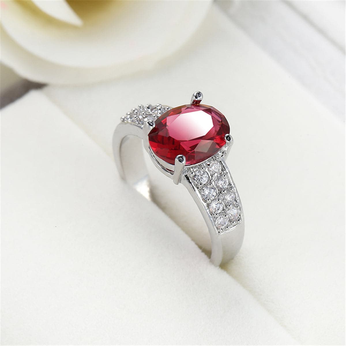 Red Cubic Zirconia & Crystal Two-Row Oval Ring