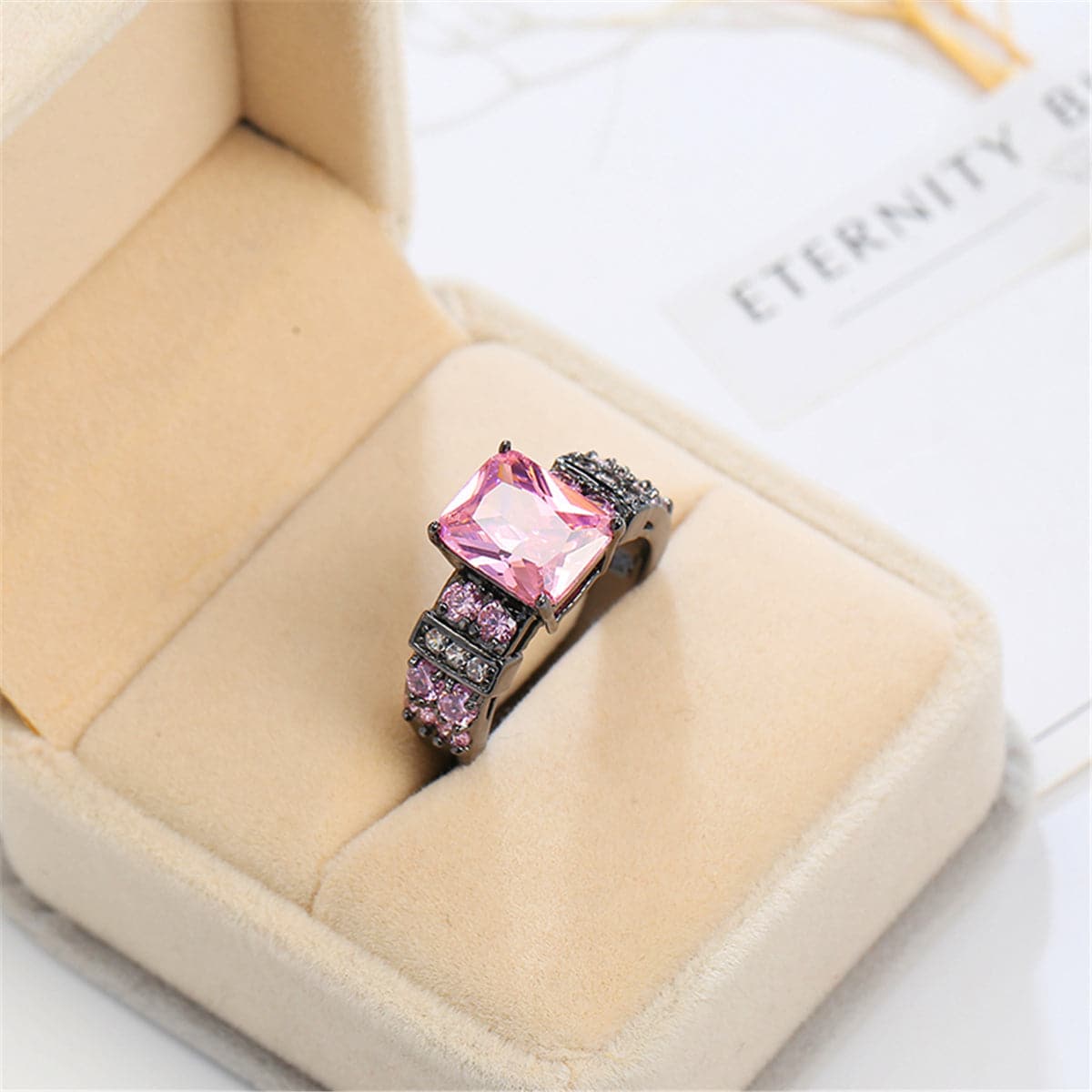 Pink Crystal & Rhodium-Plated Rectangle Ring