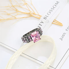 Pink Crystal & Rhodium-Plated Rectangle Ring