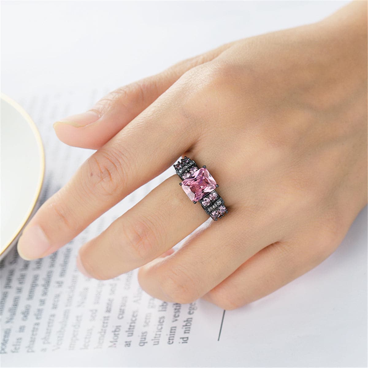 Pink Crystal & Rhodium-Plated Rectangle Ring