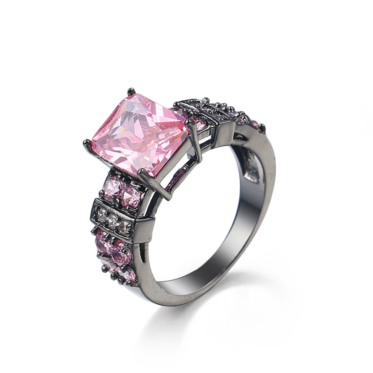 Pink Crystal & Rhodium-Plated Rectangle Ring