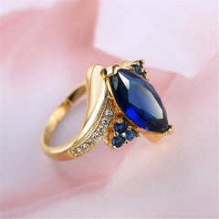 Navy Crystal & Cubic Zirconia 18K Gold-Plated Oval Bypass Ring