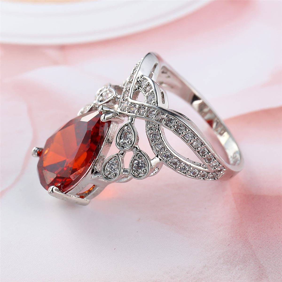 Red Crystal & Cubic Zirconia Botanical Pear-Cut Ring