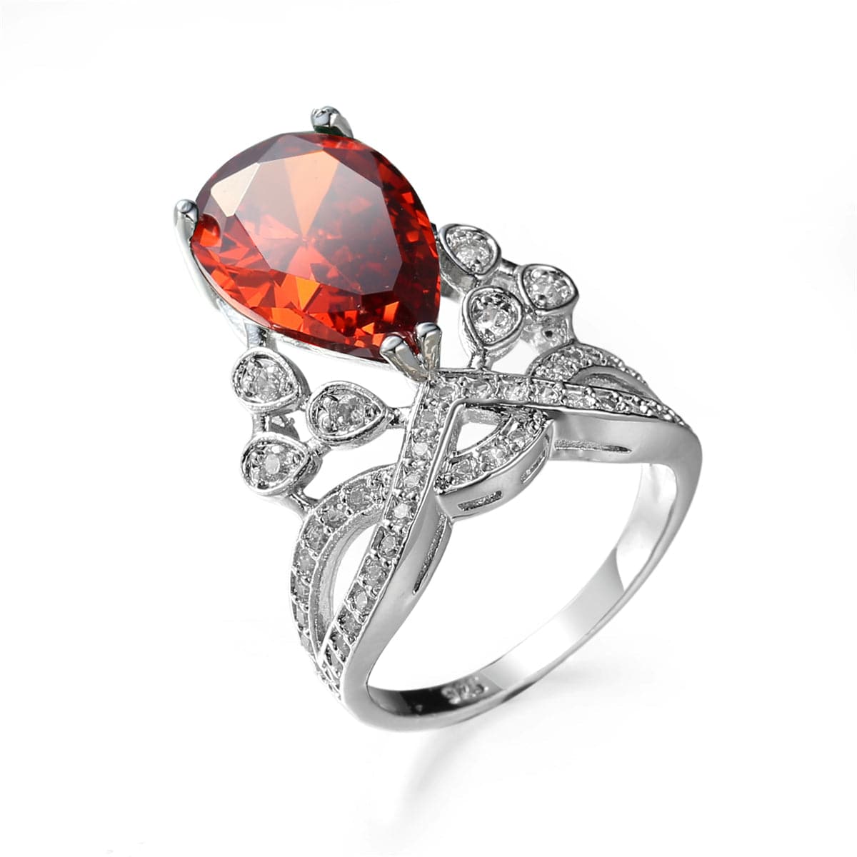 Red Crystal & Cubic Zirconia Botanical Pear-Cut Ring