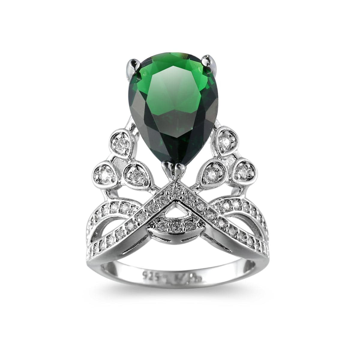 Green Crystal & Cubic Zirconia Botanical Pear-Cut Ring