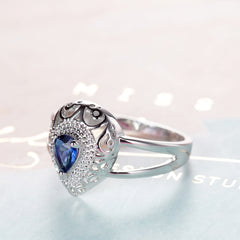 Navy Crystal & Silver-Plated Pear Ring