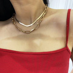 Chic 18K gold-plated cable and snake chain necklace set presented on a white backdrop, accentuating its sophisticated allure.