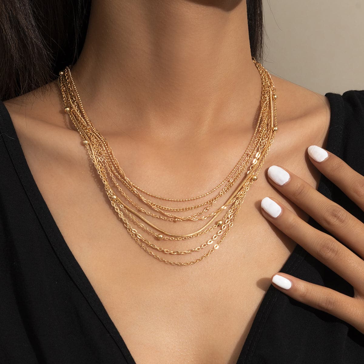 18K Gold-Plated Bead Chain Necklace Set