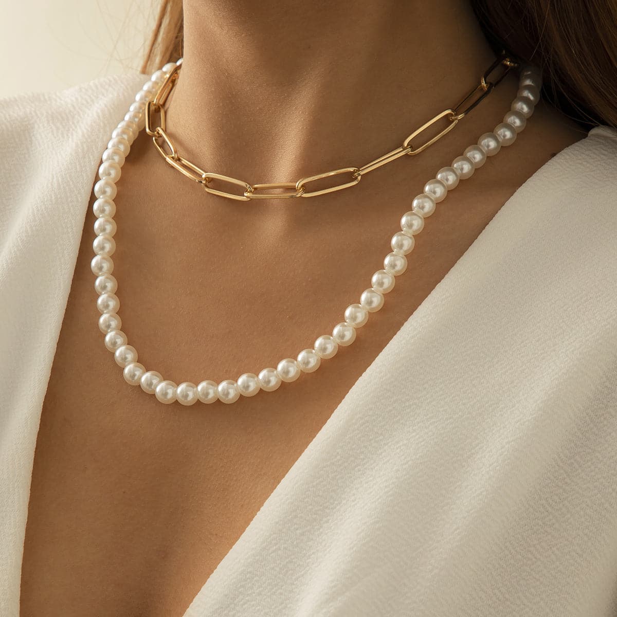 Pearl & 18K Gold-Plated Choker Necklace Set