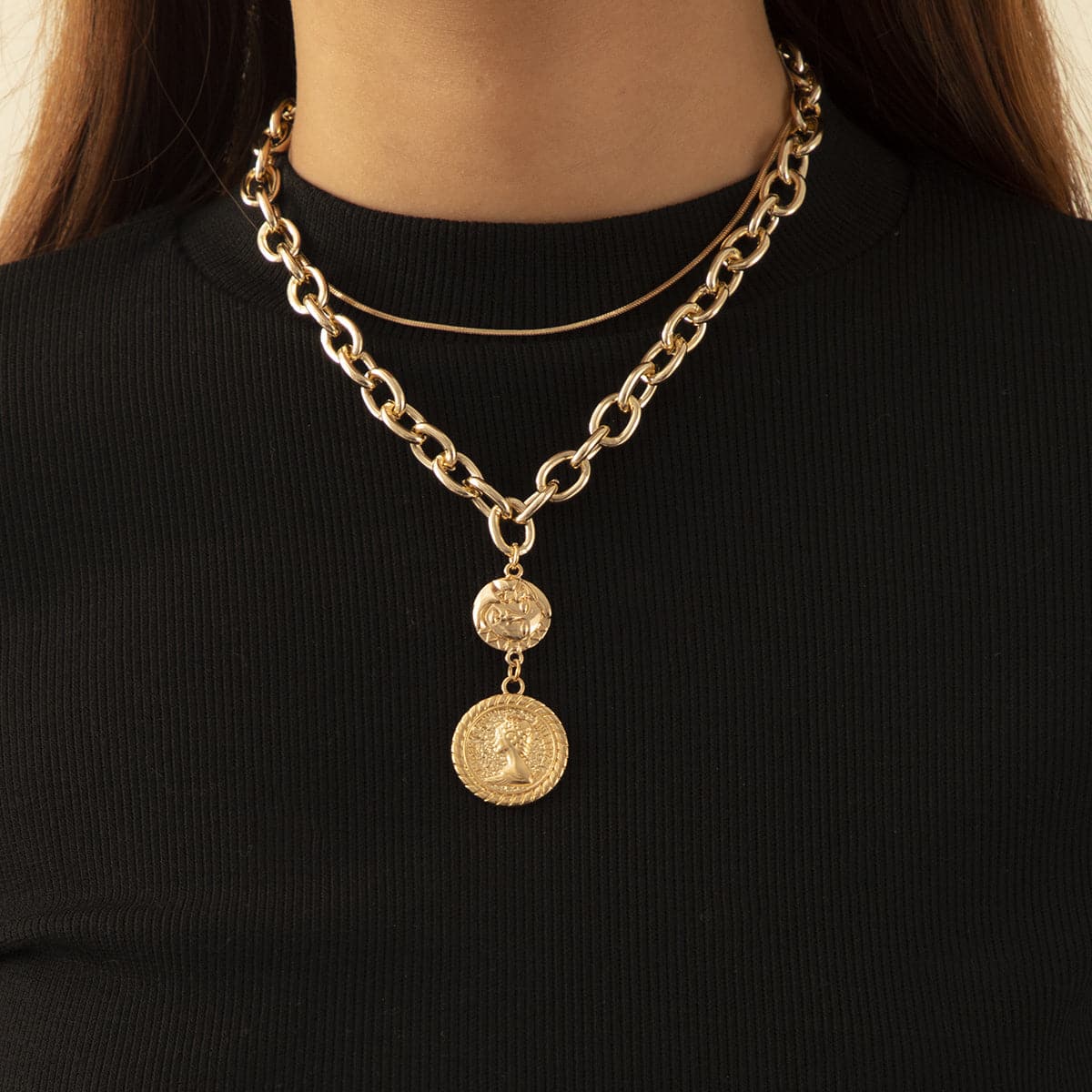 18K Gold-Plated Coin Pendant Necklace Set