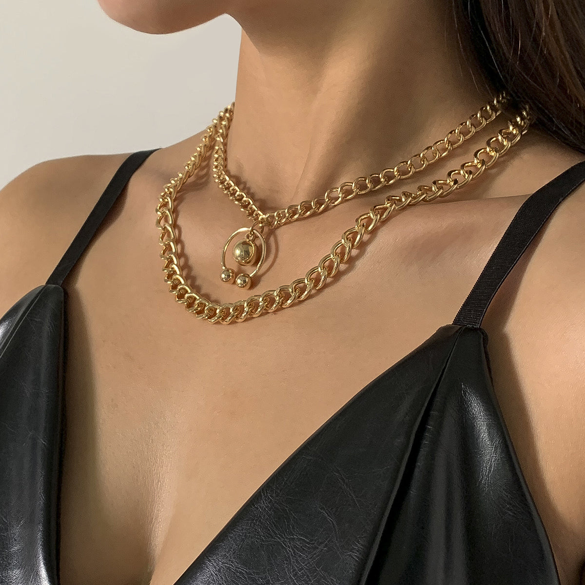 18K Gold-Plated Bead Curb Chain Necklace Set