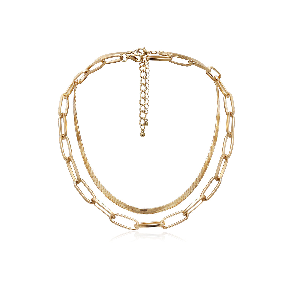 Gorgeous 18K gold-plated cable and snake chain necklace set displayed on a white background, perfect for any stylish occasion.