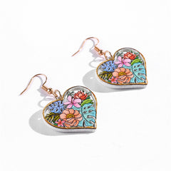 Blue Wood & 18K Gold-Plated Floral Heart Drop Earrings