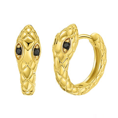 Black Cubic Zirconia & 18K Gold-Plated Snake Huggie Earrings