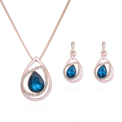 Navy Crystal & Cubic Zirconia Pear-Cut Pendant Necklace Set