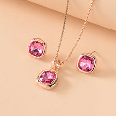 Rose Crystal & 18K Rose Gold-Plated Cushion Pendant Necklace Set