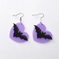 Purple & Silver-Plated Bat Drop Earrings