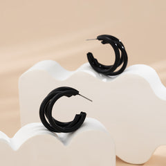 Black Enamel & Silver-Plated Stacked Tube Hoop Earrings