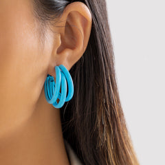 Blue Enamel & Silver-Plated Stacked Tubes Huggie Earrings